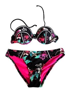 Xhilaration trending neoprene style balconette floral Bikini Set w/ Pink Lining